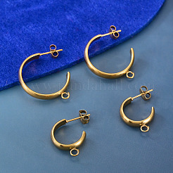 4個 2色 304ステンレススチールスタッドピアス金具  C字型  カン付き  ゴールドカラー  19~27x4mm  穴：2.5mm  2個/スタイル&nbsp;STAS-TAD0001-05G