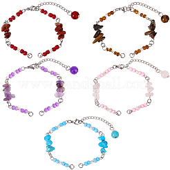 15Pcs 5 Styles Synthetic Turquoise & Natural Rose Quartz & Tiger Eye & Amethyst & Red Jasper Chips & Handmade Seed Beads Bracelet Making&nbsp;AJEW-SC0031-86