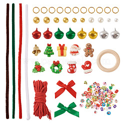 DIYクリスマスリース作りキット  パイプクリーナー80個入り  未完成の木製連結リング6個  アルミベルチャーム24個  175 個のプラスチックビーズ  48個の樹脂カボション  ミックスカラー  300x5mm&nbsp;DIY-TA0014-56