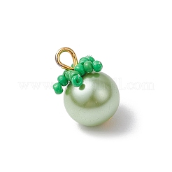 ガラスのパールのペンダント  トマト  ガラスシードビーズと鉄のループ付き  ダークシーグリーン  15.5~16x10~11mm  穴：2mm&nbsp;PALLOY-MZ00745-01