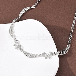 Brass Pave Clear Cubic Zirconia Bowknot and Hollow Moon Link Chain Necklaces&nbsp;NJEW-D348-02P