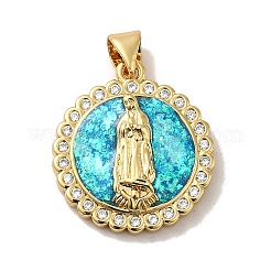 Rack Plating Brass Micro Pave Cubic Zirconia with Synthetic Opal Pendants&nbsp;KK-D088-13G