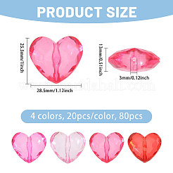 80Pcs 4 Colors Transparent Acrylic Heart Beads&nbsp;OACR-CA0001-23