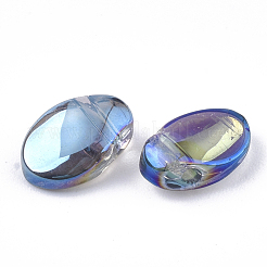 電気メッキガラスチャーム  オーバル  ブルー  8.5x6x3mm  穴：1mm&nbsp;EGLA-T014-05B