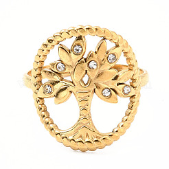 Rhinestone Oval with Tree of Life Open Cuff Ring&nbsp;RJEW-K237-01G