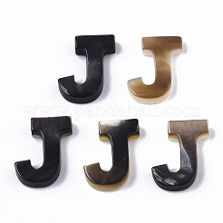 天然な黒リップシェルビーズ  トップドリルビーズ  文字.j  J：10x8x2.5mm  穴：0.6mm&nbsp;LS-SSHEL-S265-001J