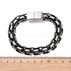 304ステンレススチールリンクチェーンブレスレット  女性と男性のための幅広バンドブレスレット  マグネットクラスプ付き  ブラック  9.17インチ（23.3cm）&nbsp;BJEW-F529-14EB