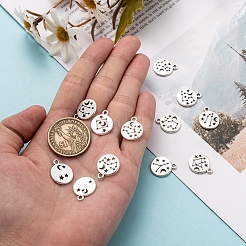 合金ペンダント  [12]星座のフィリグリー  フラットラウンド  アンティークシルバー  17x14x1.5mm  穴：1.8mm  1個/星座  12個/セット  2セット&nbsp;PALLOY-CJ0001-90