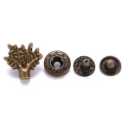 スナップアクセサリー作り真鍮のスナップボタン  合金キャップ  衣服のボタン  カドミウムフリー＆鉛フリー  ツリー  アンティークブロンズ  キャップ：16x18mm  ピン：3mm  スタッド：10x4mm  ノブ：4.5mm＆10x6.5mm  ノブ：3.5mm  ソケット：12x4mm  ハーフドリル：5mm&nbsp;SNAP-S012-011-RS
