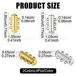 8セット 2色 3連真鍮製マグネットスライドロック留め具  6穴  チューブ  ミックスカラー  19.5x10.5x6.5mm  穴：1.4mm  4個/カラー&nbsp;KK-FS0001-60