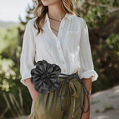 Flower PU Leather Wrap Waist Belts for Women&nbsp;AJEW-WH20816-058A