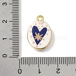 プリントブラスペンダント  楕円形、ハートチャーム付き  ゴールドカラー  ビスク  19x13x4mm  穴：1.7mm&nbsp;KK-CBAE379-01G-A