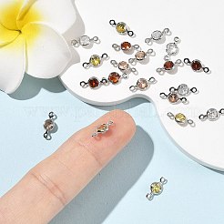シェグレース 真鍮 パヴェ キュービックジルコニア フラット ラウンド コネクター チャーム  カドミウムフリー＆ニッケルフリー＆鉛フリー  長持ちメッキ  プラチナメッキ  ミックスカラー  10.5x5x2mm  穴：1.2mm&nbsp;XGRQ2O901-442P