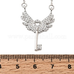 真鍮製マイクロパヴェクリアキュービックジルコニアウィングキーペンダントネックレス  カドミウムフリー＆鉛フリー  ラックめっき  長持ちメッキ  プラチナ  17.19インチ（43.65cm）&nbsp;CU-CBABA66-13P
