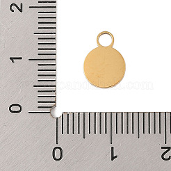 304ステンレススチールチャーム  レーザー切断  アイチャーム付きフラットラウンド  ゴールドカラー  10.5x8x1mm  穴：2mm&nbsp;STAS-P377-01G
