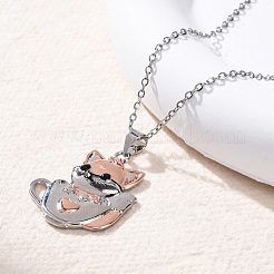 Brass Cute Cup Fox Pendant Cable Chain Necklaces for Women&nbsp;NJEW-C067-03P