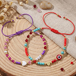 2Pcs 2 Styles Round Glass & Lampwork & Imitation Pearl & Synthetic Turquoise & Natural Shell & Seed Beads Braided Bead Bracelets&nbsp;VE0130-4