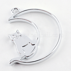 Rack Plating Alloy Kitten Open Back Bezel Pendants&nbsp;X-PALLOY-S047-38D-FF