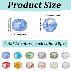 240個12色電気メッキガラスビーズ  ロンデル  多面カット  ミックスカラー  8x8x5mm  穴：1.2mm&nbsp;FIND-SC0023-82