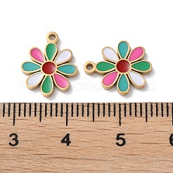 イオンプレーティング（IP）304ステンレススチールチャーム  エナメル  花のチャーム  ゴールドカラー  13x11x1.5mm  穴：1.2mm&nbsp;LS-STAS-C083-14G-02