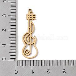 304ステンレスペンダント  レーザー切断  音符チャーム付き中空ギター  ゴールドカラー  33.5x10x1mm  穴：1mm&nbsp;LS-STAS-B062-18G