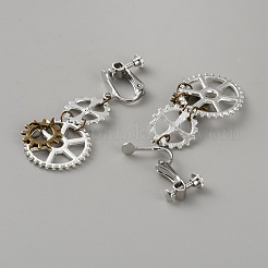女性用ギア合金クリップオンイヤリング  左右  アンティークブロンズ·プラチナ  45~53x21.5~25mm  2個/セット&nbsp;EJEW-WH0033-47C
