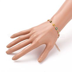 ゴールデンブラスフラワーエナメルリンクブレスレット  真鍮製のカーブチェーンとカニカン付き  カラフル  7-1/4インチ（18.5cm）&nbsp;BJEW-JB05664-01