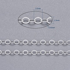 真鍮フラットオーバルアズキチェーン  溶接されていない  スプールで  カドミウムフリー＆鉛フリー  銀  3.5x2.5x0.45mm  約92m /ロール&nbsp;CHC029Y-S