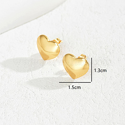 ロマンチックな滑らかなハート201ステンレススチールスタッドピアス  ゴールドカラー  13x15mm&nbsp;LS-JJ3371-1