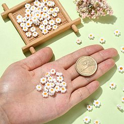 手作りミッレフィオーリガラスビーズ100個。  花  ホワイト  6.4~9x3.2mm  穴：1mm&nbsp;LAMP-CJ0001-66