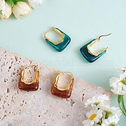 アクリル製の長方形の太いフープピアス  女性のためのミニマリストの金合金ジュエリーギフト  グリーン  31x21mm  ピン：1mm&nbsp;JE1013A