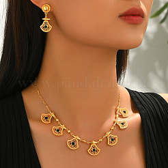 Ethnic Style Brass Micro Pave Cubic Zirconia Filigree Fan Pendant Necklace & Stud Earrings Sets for Women&nbsp;KU3704