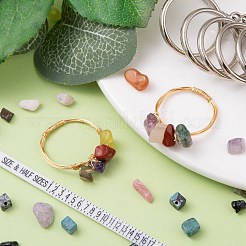 DIYミックスストーンチップビーズフィンガーリング作成キット  天然および合成の混合石チップビーズ連を含む  銅ワイヤー  ジュエリー測定ツールセット  リングサイザーusフィンガーメジャー  ストーンチップビーズ連：31.5インチ&nbsp;DIY-LS0004-12