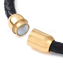 10.5mm ラウンド天然ラピスラズリビーズブレスレット  イオンプレーティング（IP）ゴールドカラートーンの編み込みレザーコードブレスレット 304ステンレススチールマグネット留め金  男性女性用  8-1/4インチ（20.8cm）  ビーズ：10.5mm&nbsp;BJEW-A009-07G-02