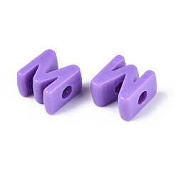 オペークアクリルヨーロピアンビーズ  大穴ビーズ  文字m  紫色のメディア  21x20.5x13.5mm  穴：6mm  131個/ 500g&nbsp;OACR-M027-01M-05