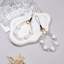 ガラス＆アクリル携帯ストラップ  ホワイト  19cm  2個/セット&nbsp;HJEW-FH00049
