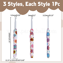 3種類のスタイルのアルミ製かぎ針3個  TPRハンドル付き  花柄  ミックスカラー  144~145x11.5~12.5x9.5~11mm  1個/スタイル&nbsp;AJEW-WR0003-10