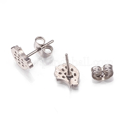 変色しにくい304ステンレススチールスタッドピアス  耳ナッツ  ハリネズミ  ステンレス鋼色  7x9x2mm  ピン：0.8mm  12のペア/カード&nbsp;EJEW-N045-03P
