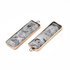 ナチュラルマップストーンペンダント  ゴールデントーン真鍮パーツ  長方形  48~49x13x4~5mm  穴：2.5mm&nbsp;G-S359-386B