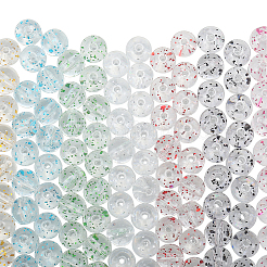 350個7色透明アクリルビーズ  グリッターパウダー付き  ラウンド  ミックスカラー  7~8mm  穴：1.5mm  50個/カラー&nbsp;MACR-PA0001-26