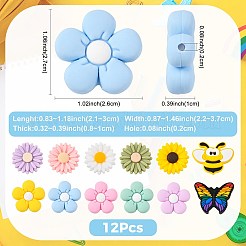 12 個 12 スタイルのシリコーンビーズ  焦点ビーズ  ミックスカラー  ミックスカラー  21~30x22~37x8~10mm  穴：2mm  1個/スタイル&nbsp;SIL-FS0001-34B