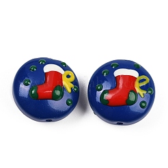 クリスマスの手作りランプワークエナメルビーズ  フラットラウンド  クリスマスソックス  18~18.5x10.5~12.5mm  穴：1.2~1.4mm&nbsp;X1-LAMP-C020-03F