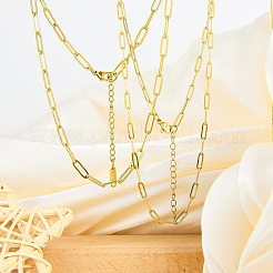 10個 2スタイル ステンレススチール ペーパークリップチェーンネックレス 女性用 男性用  ゴールドカラー  16.10~17.91インチ（40.9~45.5cm）  5個/スタイル&nbsp;NJEW-SZ0001-72