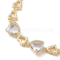 Clear Cubic Zirconia Heart Link Bracelets&nbsp;BJEW-M291-01G