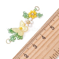 ABS Plastic Imitation Pearl Butterfly and Glass Seed Beaded Flower Links Connector Charms&nbsp;PALLOY-MZ01332-01