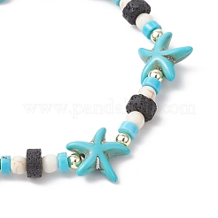 Synthetic Turquoise & Natural Lava Rock Beads Stretch Bracelets for Men Women&nbsp;BJEW-JB11988-03