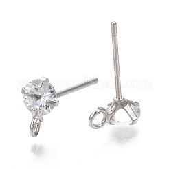 Brass Micro Clear Cubic Zirconia Stud Earring Findings&nbsp;KK-R132-066P-NF