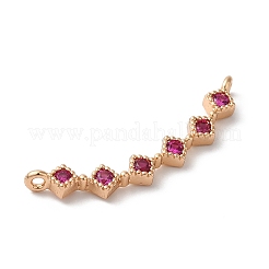真鍮チャーム  ガラスと  菱形  ゴールドカラー  フクシア  25x10x3mm  穴：1.2mm&nbsp;KK-C062-038G-03