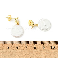 真鍮製マイクロパヴェキュービックジルコニアスタッドピアス（女性用）  ラウンドシェルパール付き  ゴールドカラー  ラウンド  20x10mm&nbsp;EJEW-JE07280