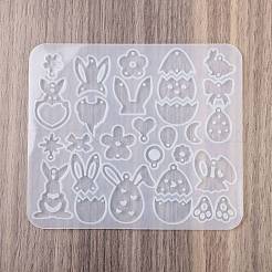 イースター DIY ペンダント モールド  シリコーン鋳造金型  UVレジン用  エポキシ樹脂工芸品作り  ウサギと卵  ホワイト  129x111.5x4.5mm  穴：1.5mm&nbsp;LS-AJEW-U023-01A